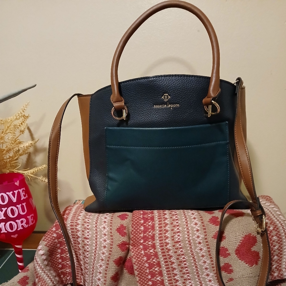 nanette lepore Black, Tan, Forest Green Handbag/Crossbody W Dustbag